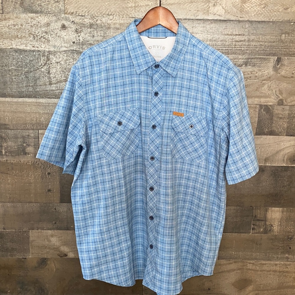 Blue Plaid Orvis Button Down Short Sleeve Shirt